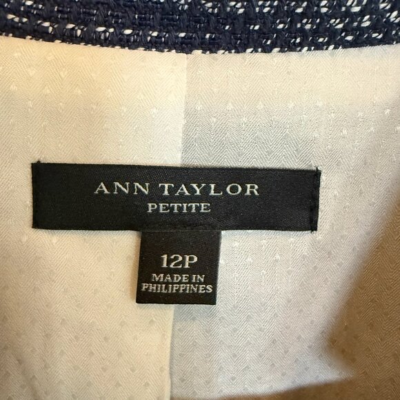 Ann Taylor Woman's 12P Blazer, Blue & Black Tweed(Woven) w/ Black Leather Accent - Picture 3 of 3